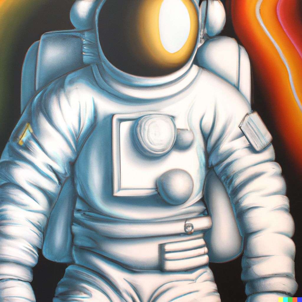 an astronaut, airbrush painting by Howard Arkley